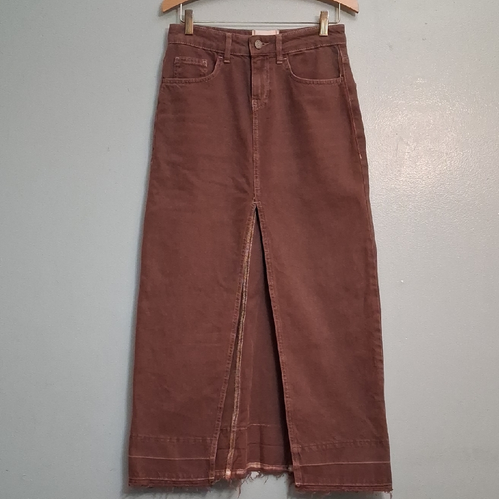 BDG size XS women's brown chocolate denim maxi skirt with slit.